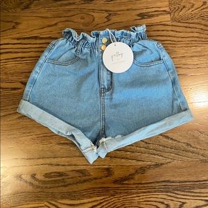 Princess Polly Open Road Denim Paper Bag Shorts